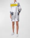 Akris Punto Skyscraper Facade-print Long-sleeve Cotton Poplin Mini Shirtdress In Cream-tin-yellow