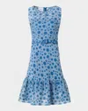 Akris Punto Sleeveless Belted Dot-seersucker Dress In Blue