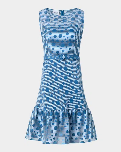 Akris Punto Sleeveless Belted Dot-seersucker Dress In Blue