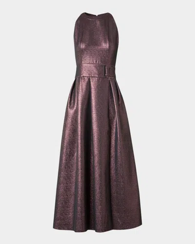 Akris Punto Sleeveless Belted Metallic Midi Dress