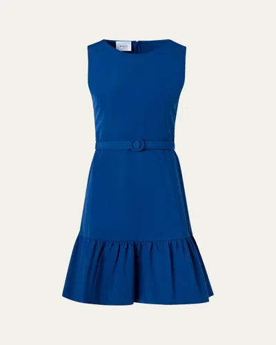 Akris Punto Sleeveless Belted Ruffle Knee-length Dress In Blue