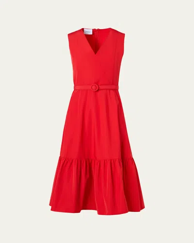 Akris Punto Sleeveless Belted Taffeta Midi Dress In Red