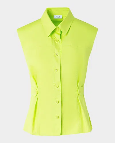 Akris Punto Sleeveless Button-waist Cotton Poplin Shirt In Green