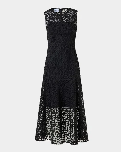 Akris Punto Sleeveless Dot Tulle Midi Dress In Black