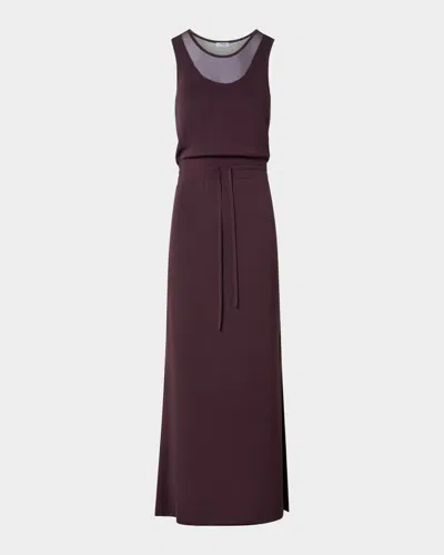 Akris Punto Sleeveless Layered Sheer Viscose Knit Drawstring Midi Dress