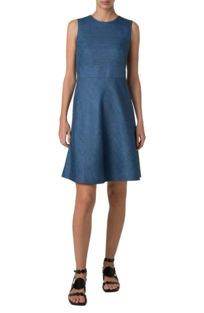 Akris Punto Sleeveless Silk Rib A-line Dress In Steel Blue