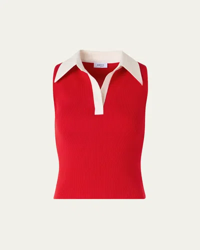 Akris Punto Sleeveless Wool Rib Polo Top In Multi