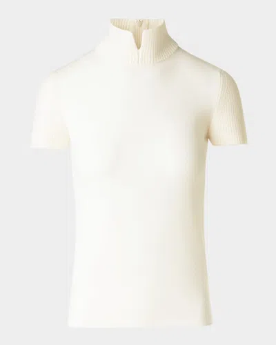 Akris Punto Slit Mock-neck Short-sleeve Sweater In White