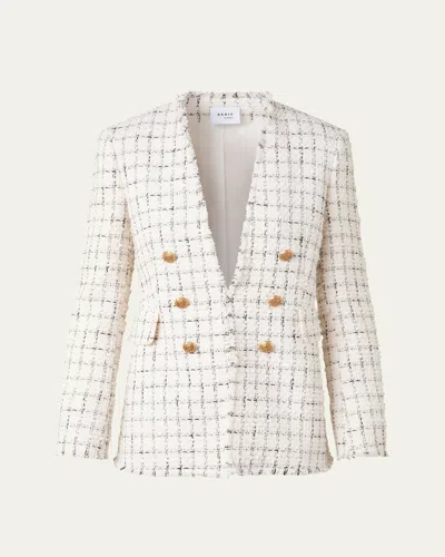 Akris Punto Small Window Check Tweed Blazer In Cream-black