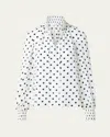 Akris Punto Smocked Polka Dot Silk Crepe De Chine Blouse