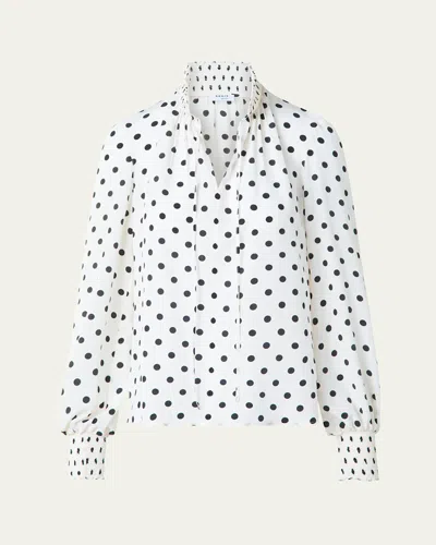 AKRIS PUNTO SMOCKED POLKA DOT SILK CREPE DE CHINE BLOUSE