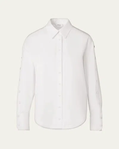 Akris Punto Snap-sleeve Cotton Poplin Button-down Blouse In White