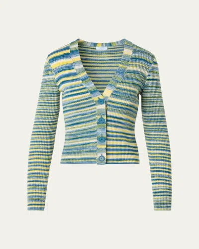 Akris Punto Space Dye Rib Knit V-neck Cardigan In Green