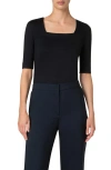 Akris Punto Square Neck Stretch Cotton Top In Navy