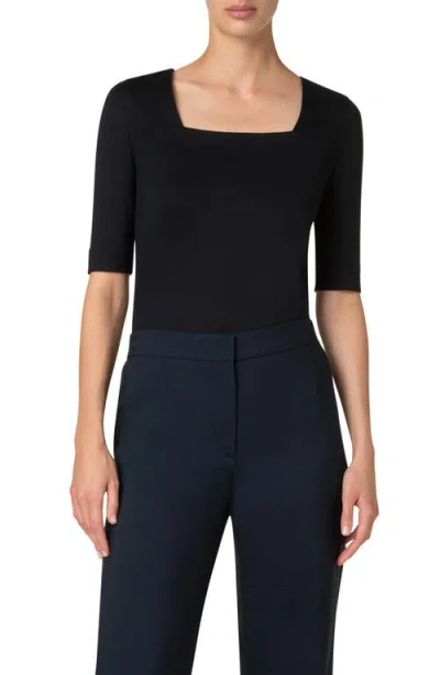 Akris Punto Square Neck Stretch Cotton Top In Navy