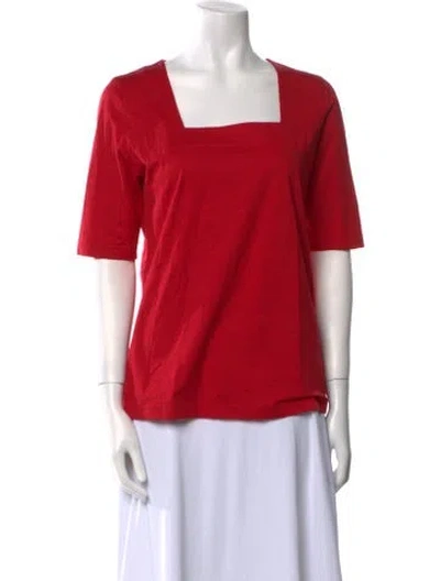 Pre-owned Akris Punto Square Neckline Short Sleeve Blouse In Red