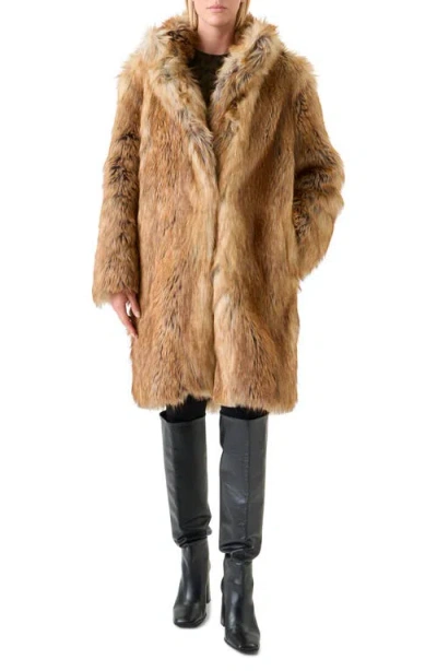 Akris Punto Stand Collar Faux Fur Coat In Brown