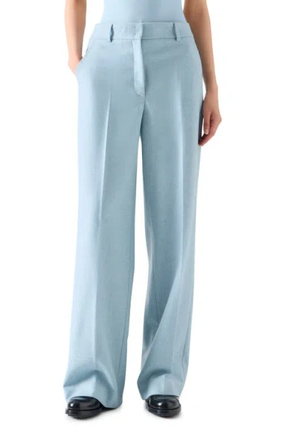 Akris Punto Straight Leg Wool Blend Flannel Pants In Light Blue