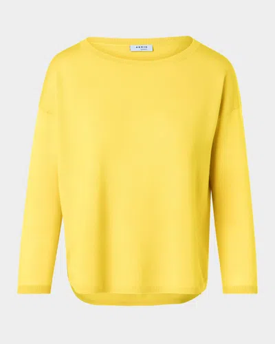 Akris Punto Strepped-hem Virgin Wool Knit Crewneck Sweater In Yellow
