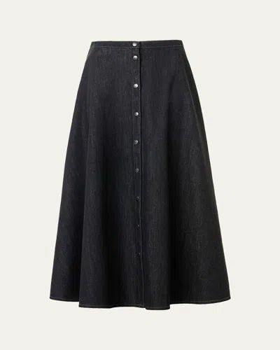 Akris Punto Stretch Denim Button-front Midi-skirt In Black