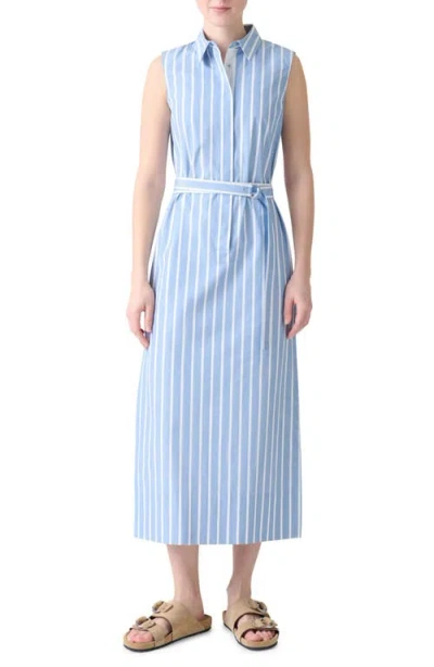 AKRIS PUNTO AKRIS PUNTO STRIPE BELTED COTTON MIDI SHIRTDRESS