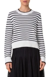 Akris Punto Chunky Cotton Striped Knit Sweater In Cream-black