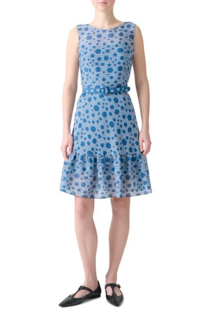 AKRIS PUNTO AKRIS PUNTO STRIPE DOT BELTED SEERSUCKER DRESS