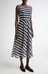 Akris Punto Dot Cut-out Guipure Fit-flare Midi Dress In Navy-cream