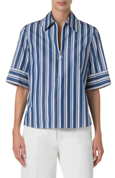 AKRIS PUNTO AKRIS PUNTO STRIPE HALF ZIP COTTON SHIRT