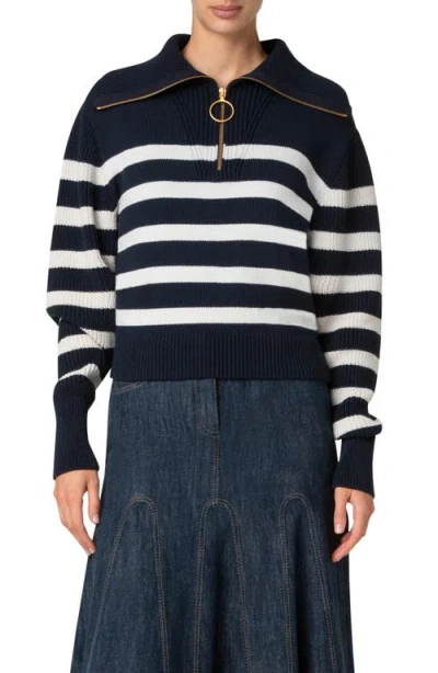 AKRIS PUNTO AKRIS PUNTO STRIPE HALF ZIP SWEATER
