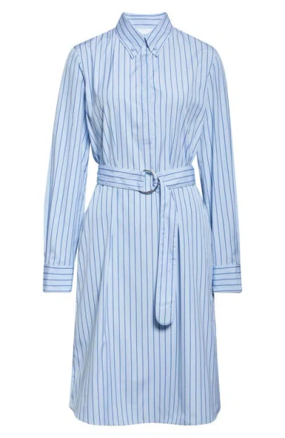 Akris Punto Stripe Long Sleeve Cotton Poplin Shirtdress In Sky-medium Blue