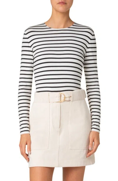 Akris Punto Sailor Striped Long-sleeve Viscose Jersey Top In Cream-black