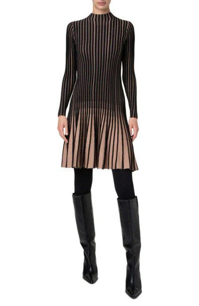 Akris Punto Stripe Long Sleeve Merino Wool Rib Sweater Dress In Black