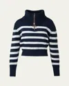 Akris Punto Stripe Maxi Collar Cotton Knit Sweater In Navy-cashew