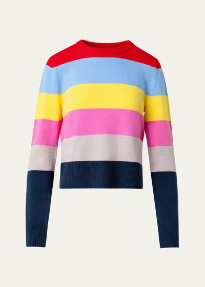 Akris Punto Colorblock Stripe Crewneck Sweater In Blue Multicolor