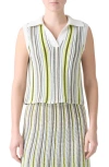Akris Punto Stripe Mixed Stitch Sleeveless Polo Sweater In Green