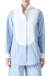Akris Punto Plastron Striped Cotton Fil-a-fil Shirt
