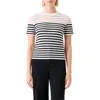 Akris Punto Stripe Short Sleeve Virgin Merino Wool Blend Sweater In White