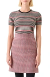 Akris Punto Stripe Short Sleeve Virgin Wool Rib Sweater In Black