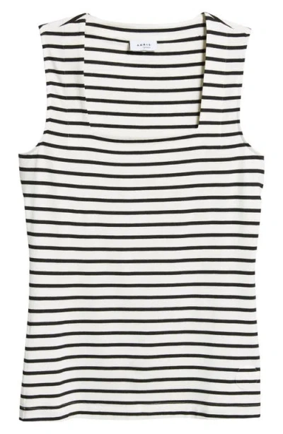 Akris Punto Stripe Square Neck Tank In Cream-black