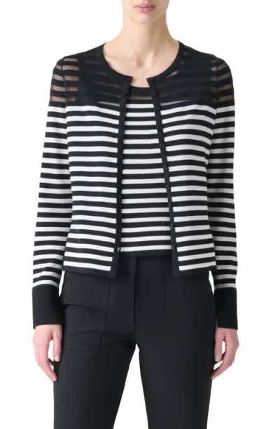 Akris Punto Stripe Virgin Wool Blend Cardigan In Black