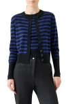 Akris Punto Stripe Virgin Wool Cardigan In Blue