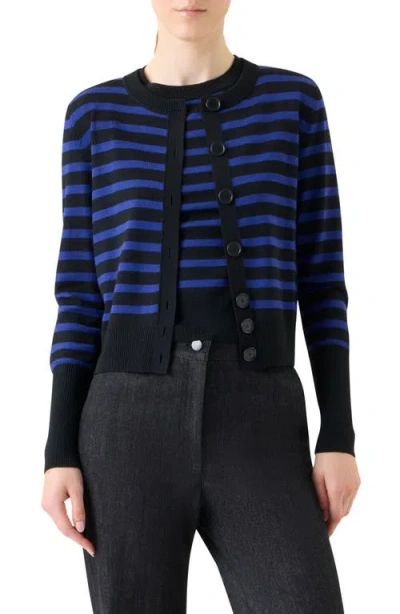Akris Punto Stripe Virgin Wool Cardigan In Blue