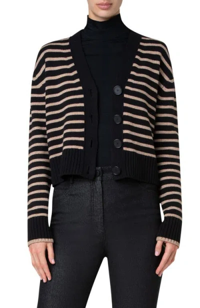 Akris Punto Stripe Wool & Cashmere Cardigan In Black-caramel