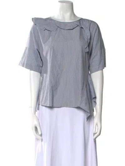 Pre-owned Akris Punto Striped Bateau Neckline Blouse In Blue