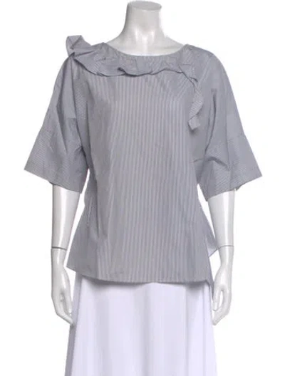 Pre-owned Akris Punto Striped Bateau Neckline Top In Blue