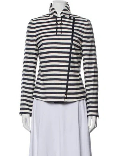 Pre-owned Akris Punto Striped Biker Jacket In Blue