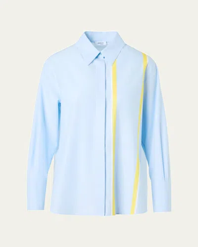 Akris Punto Striped Chambre Button-down Tunic Blouse In Blue