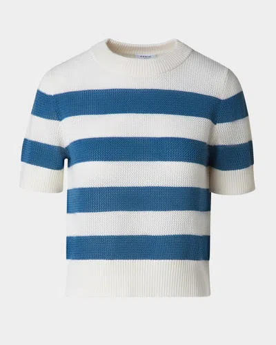 Akris Punto Striped Cool Wool Mesh Knit Short-sleeve Sweater In Cream - Medium Blue