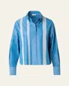 Akris Punto Pajama Stripe Long Sleeve Button-down Shirt In Medium Blue Cream